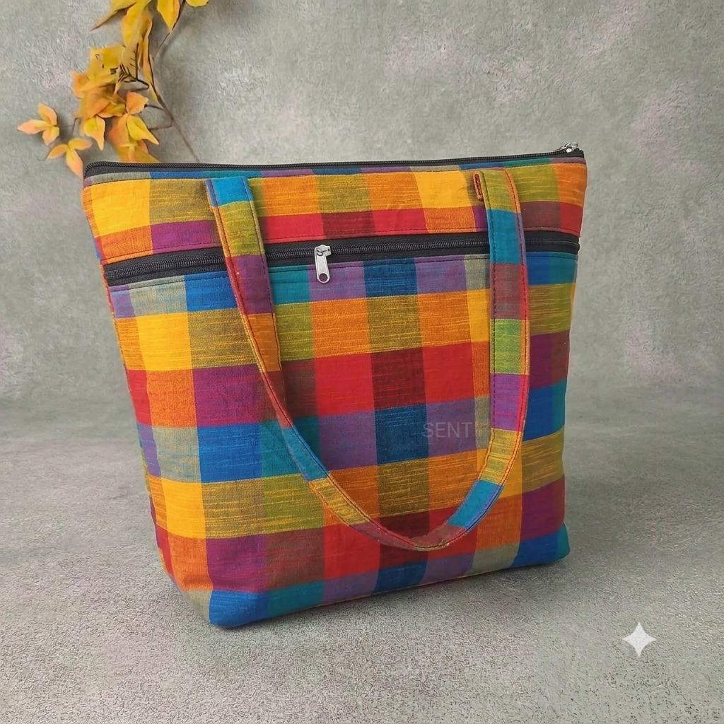 Medium Size Handbag multi colour big square type design