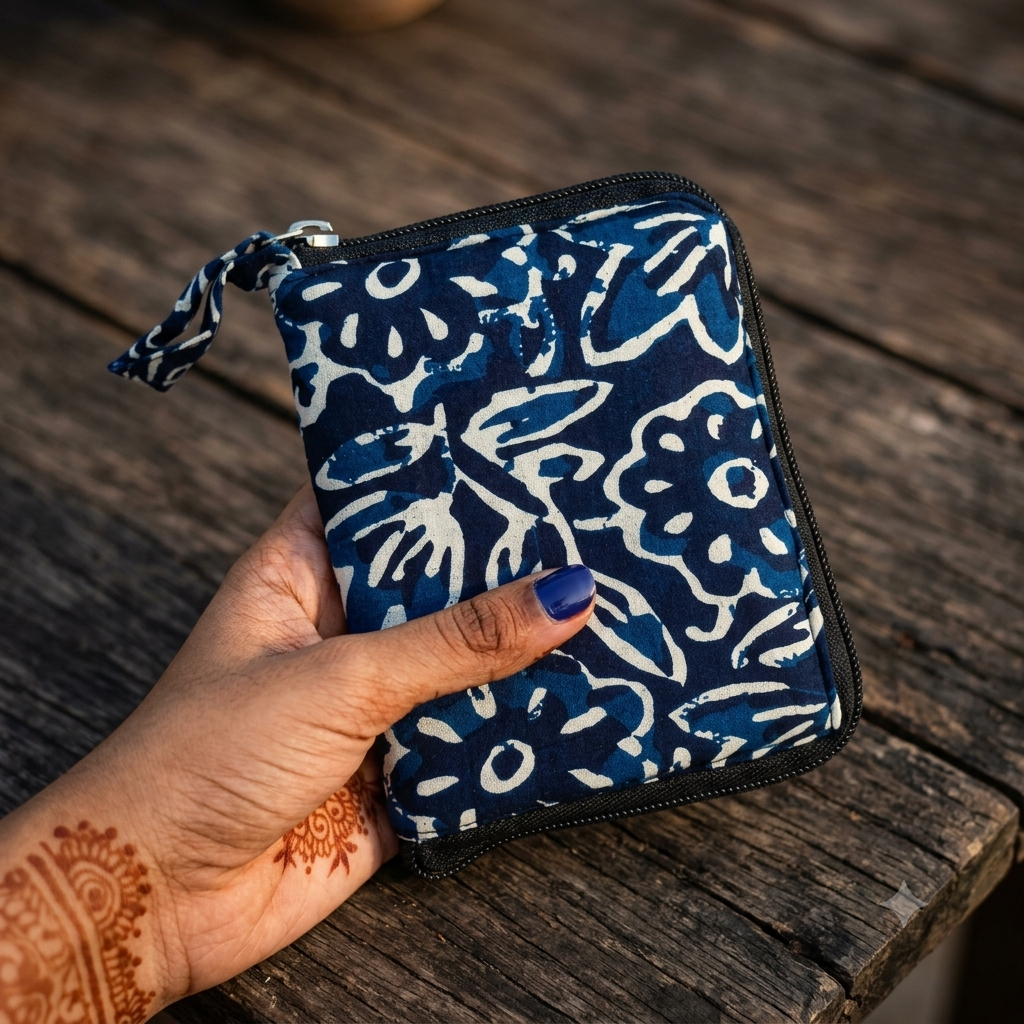 Smart Wallet Small Single Pc- Indigo Floral Block-Print