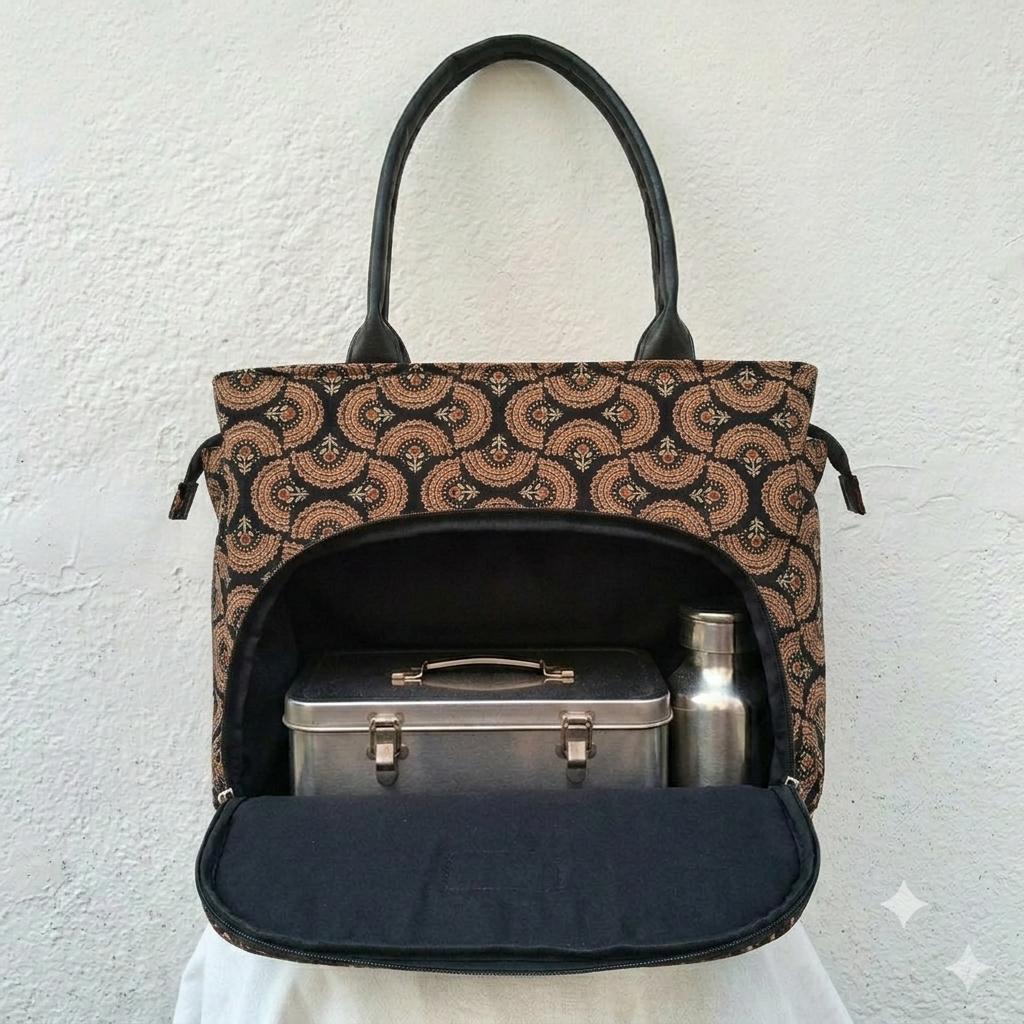 Versatile partition tote black with half circle design