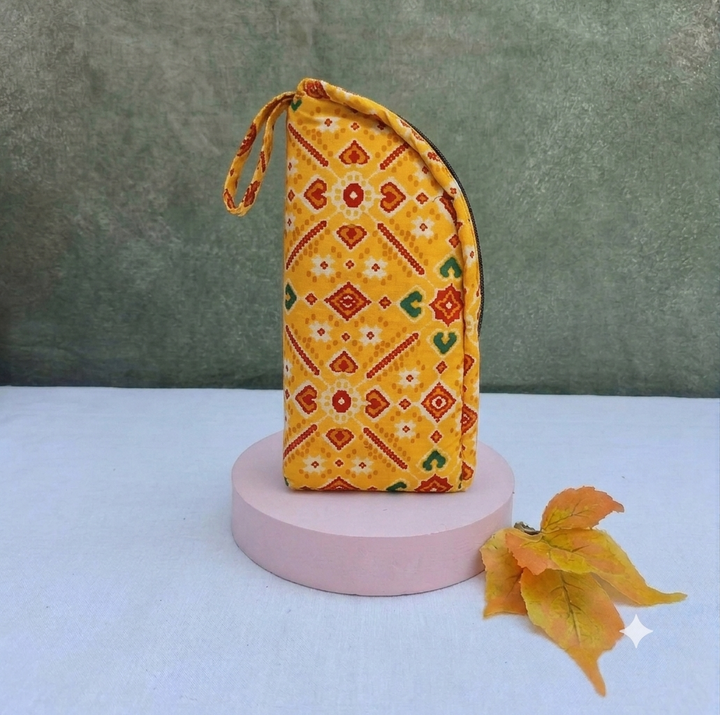Phone Holder - yellow Ajrakh/geometric block print