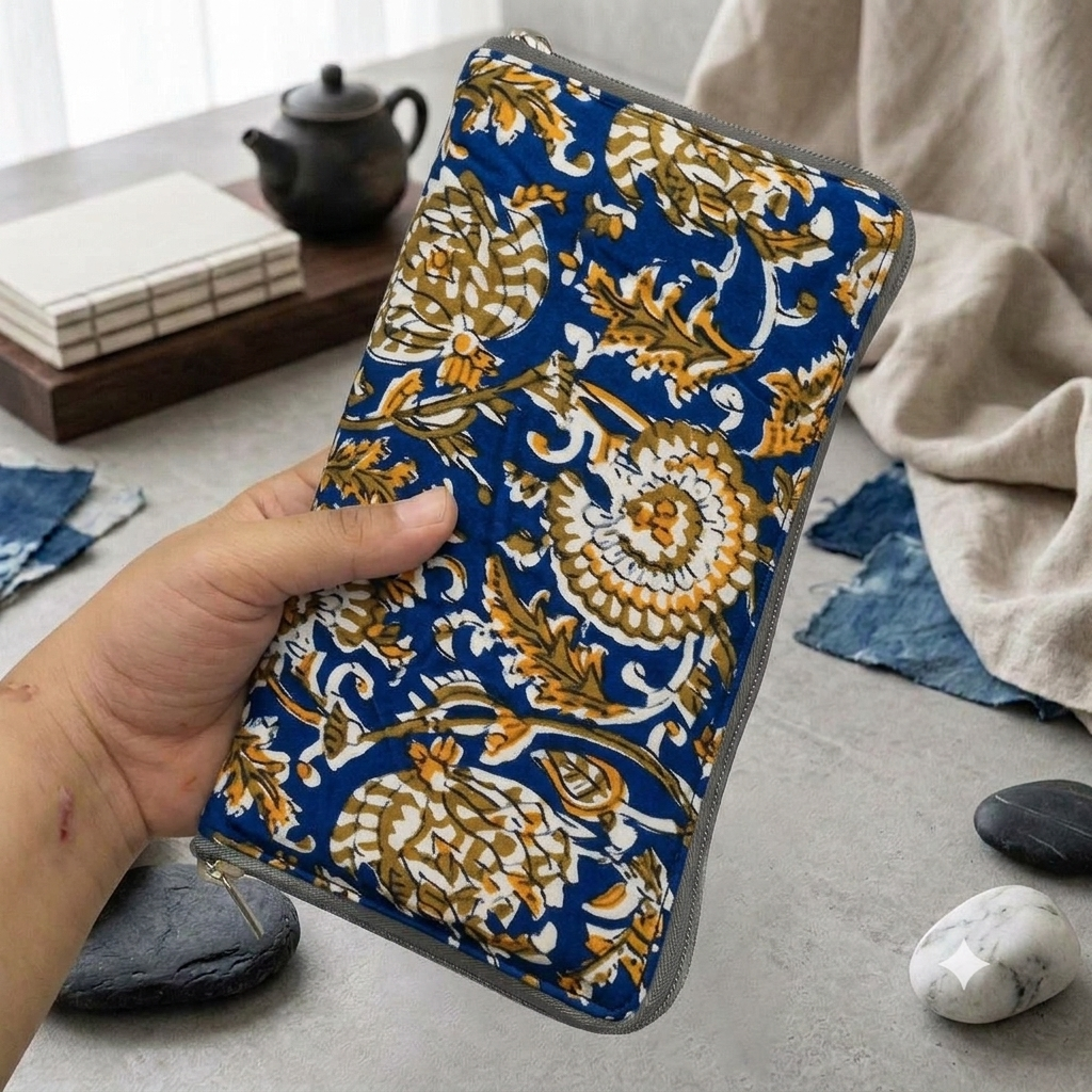 Harmonium Purse - blue kalamkari printed