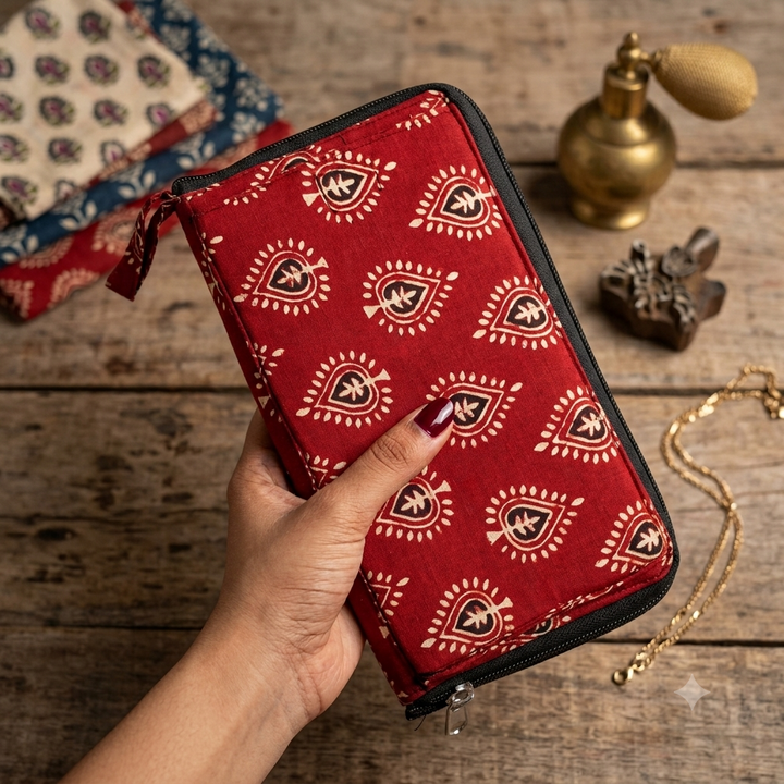 SMART WALLET BIG - Maroon Motif Print
