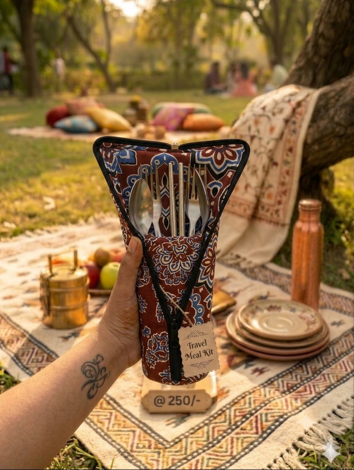 Travel Meal Kit - Red Floral Block-Print
