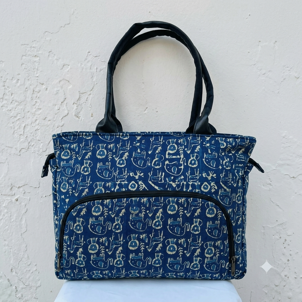 Versatile partition tote blue with animal design