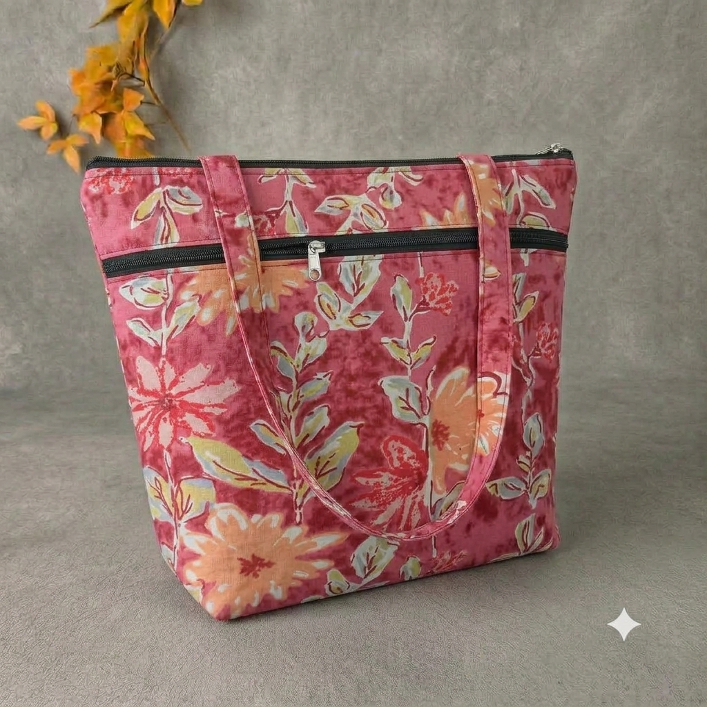 Medium Size Handbag - Peach Floral