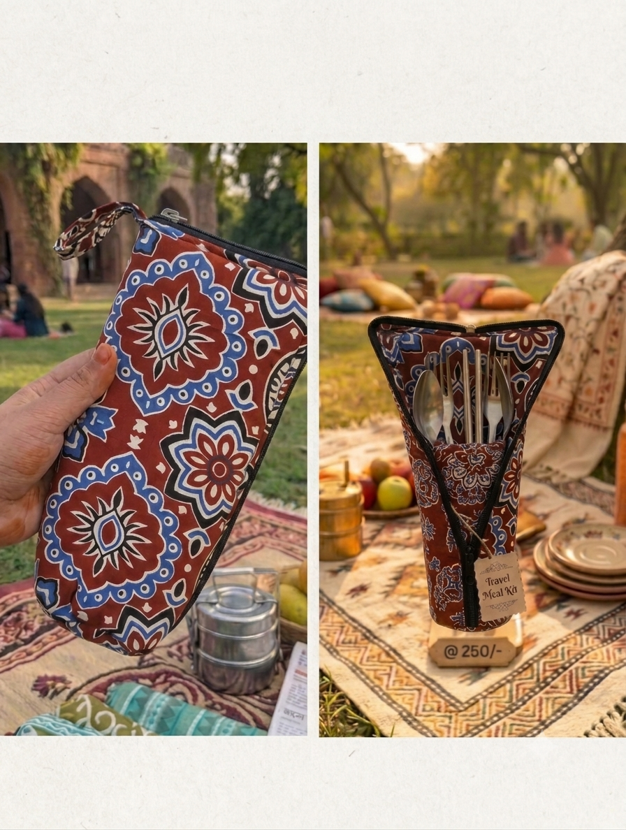 Travel Meal Kit - Red Floral Block-Print