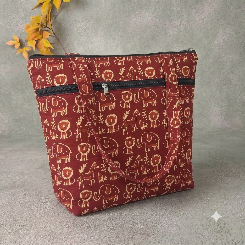 Medium Size Handbag maroon with animal design