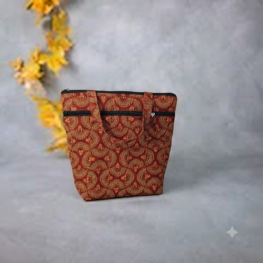 Medium Size Handbag maroon with half circle design