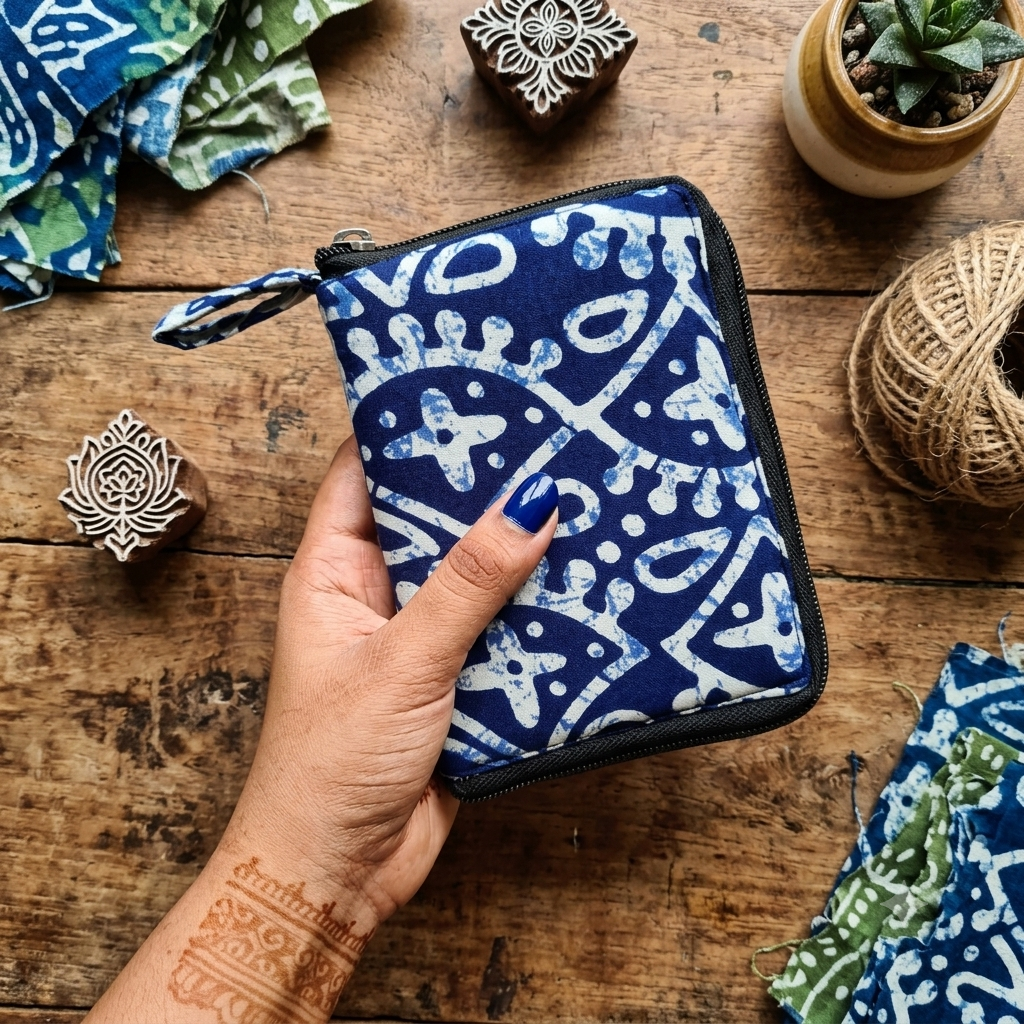 Smart Wallet Small Single Pc- Indigo Geometric Floral print