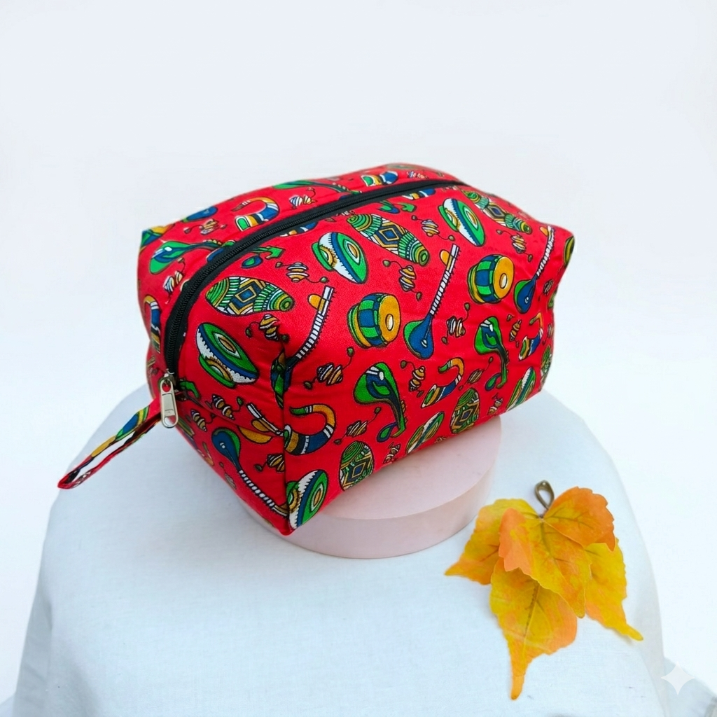 Vanity Pouch Red Color With Drums Design