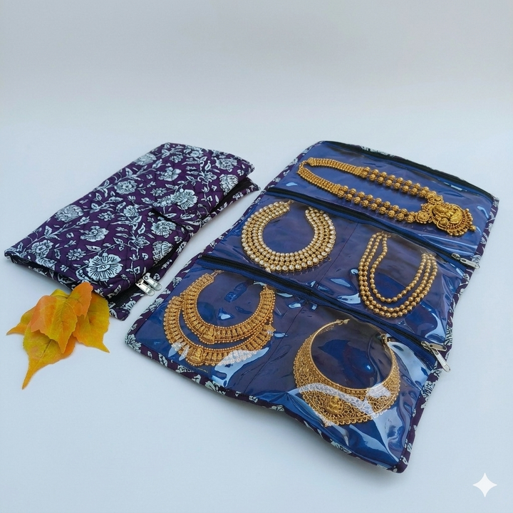 Jewel Pouch - (Necklace) Violet with White Rose Print