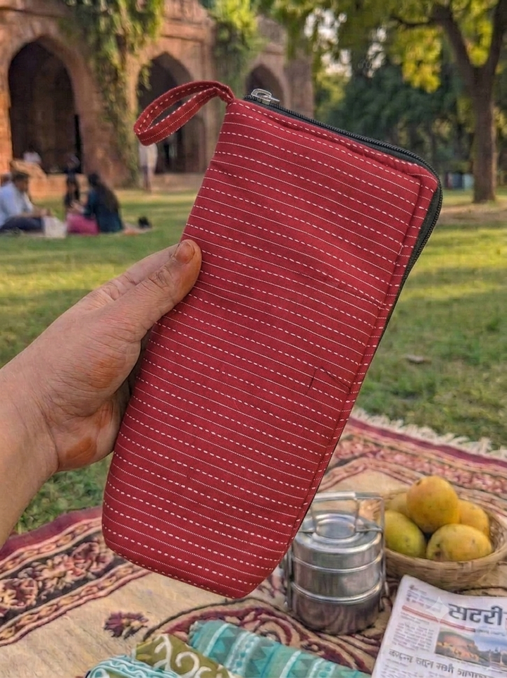 Travel Meal Kit - Maroon with dot lines