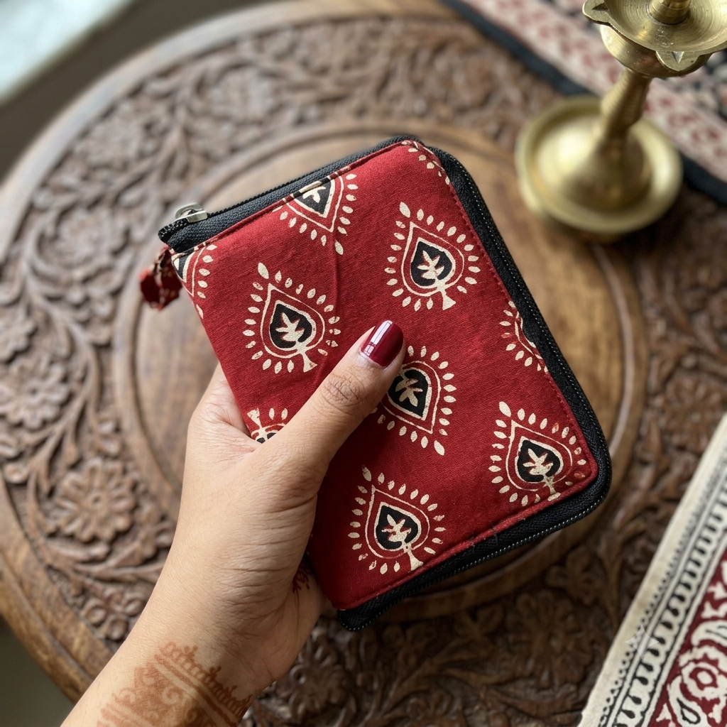 Smart Wallet Small Single Pc- Jaipur Maroon Botanical print