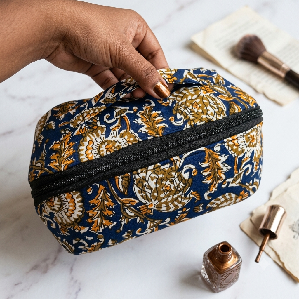 TABLE TOP VANITY - blue with kalamkari print
