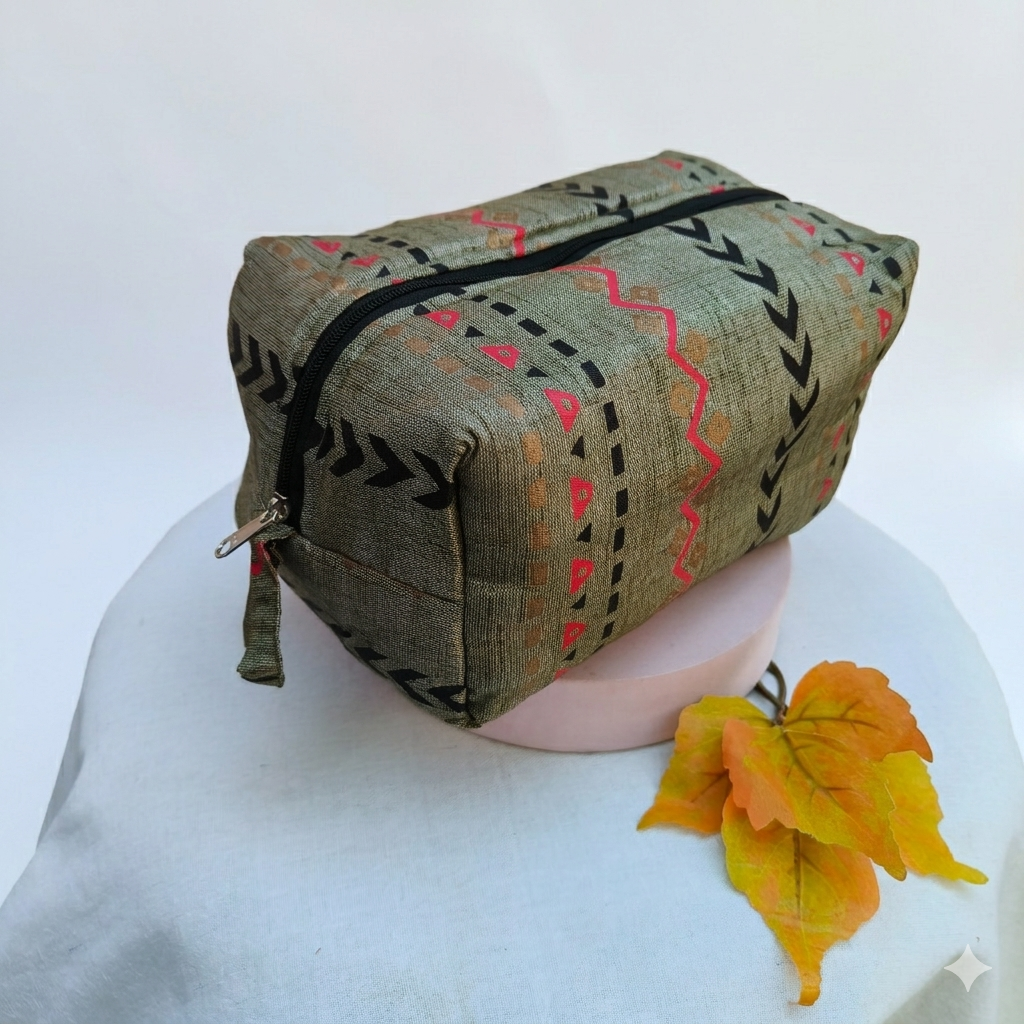 Vanity Pouch Forest Green Color With Black Arrow Design