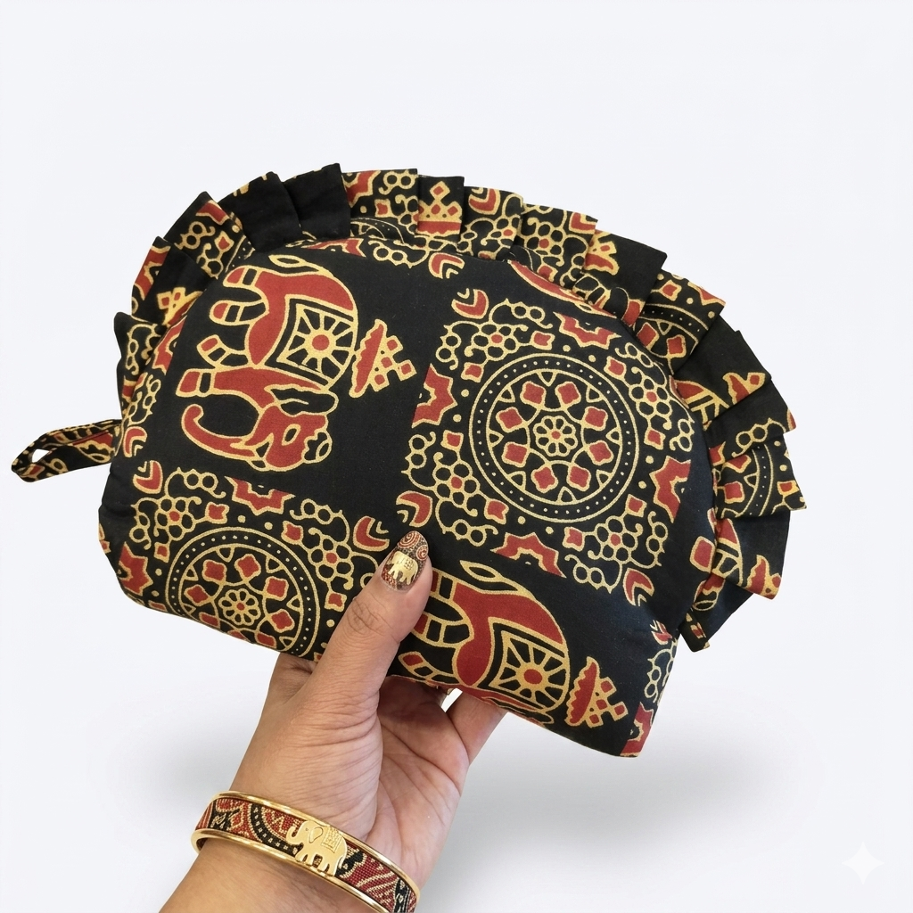 Frill Purse -black with animal print