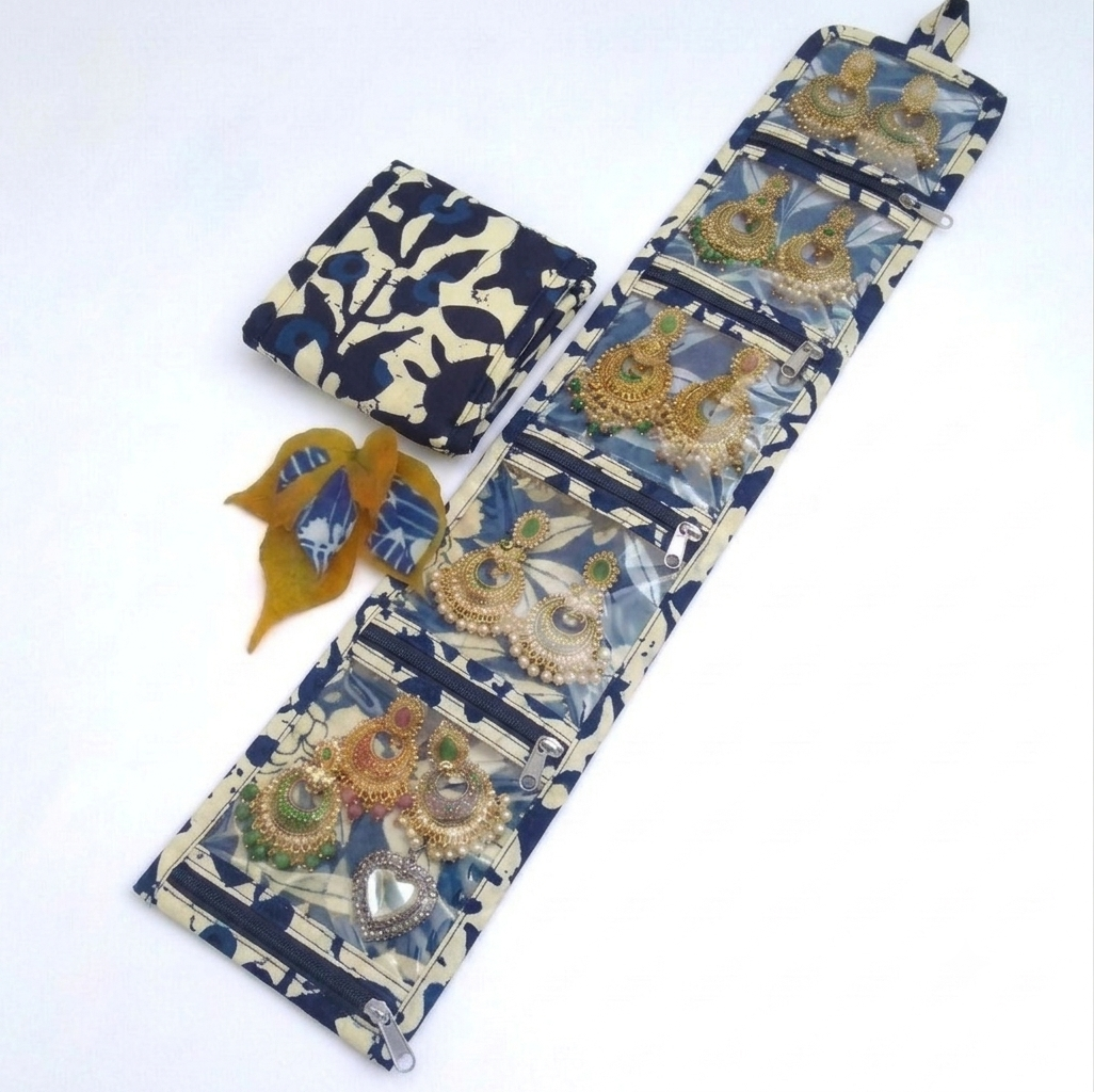 Jewel Pouch - indigo batik print