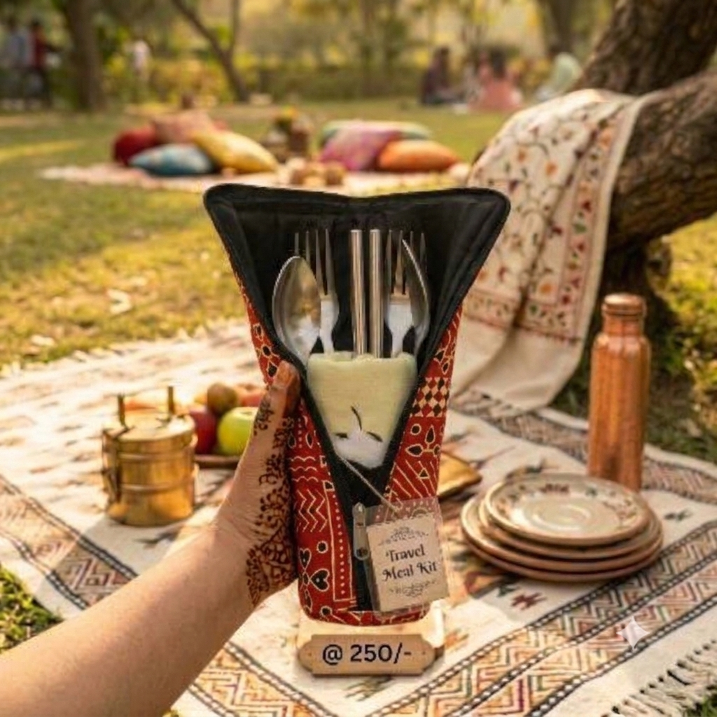 Travel Meal Kit - maroon ajrakh print