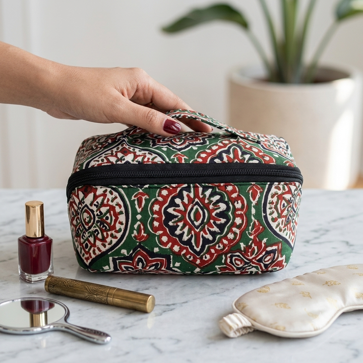 TABLE TOP VANITY - Green Floral Kalamkari