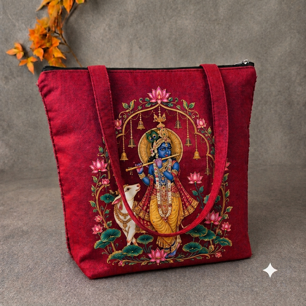 Pichwai ShrinathJi Tote - Red