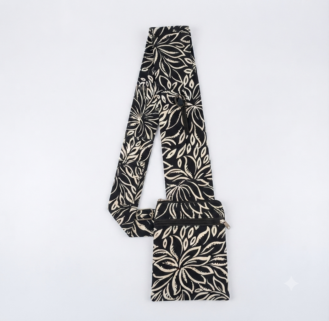 Pilgrim Bag - black with white lotus print