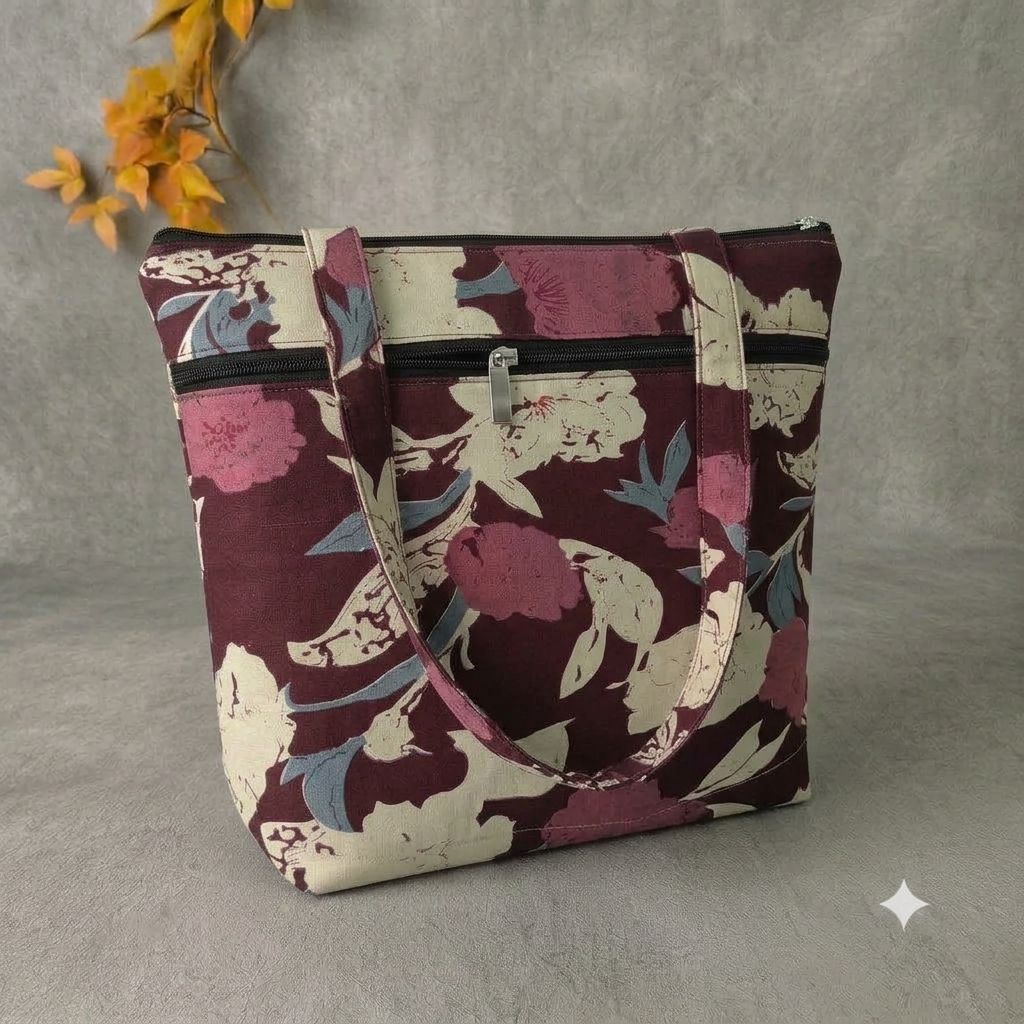 Medium Size Handbag - Wine Floral