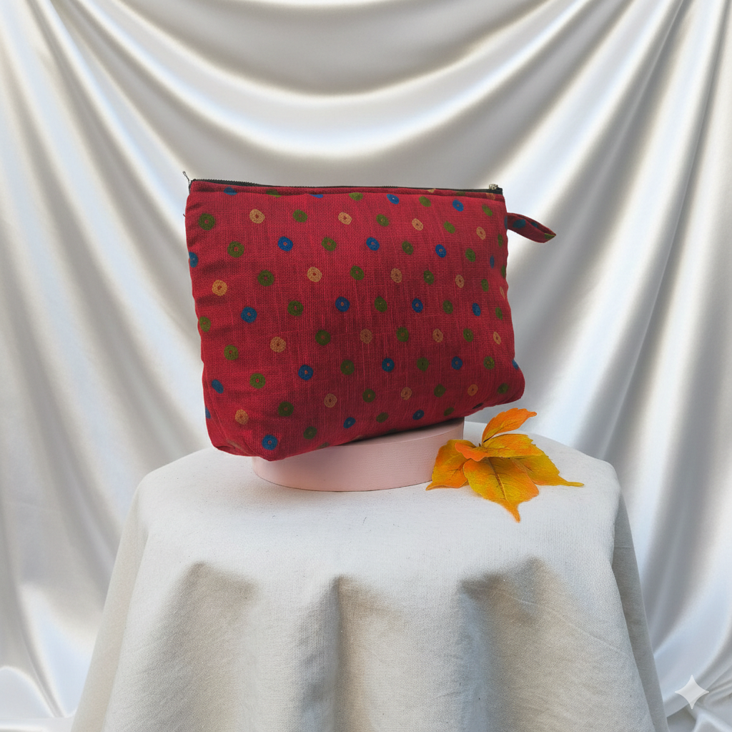 Boat purse Brown Colour with Green Dots Design.