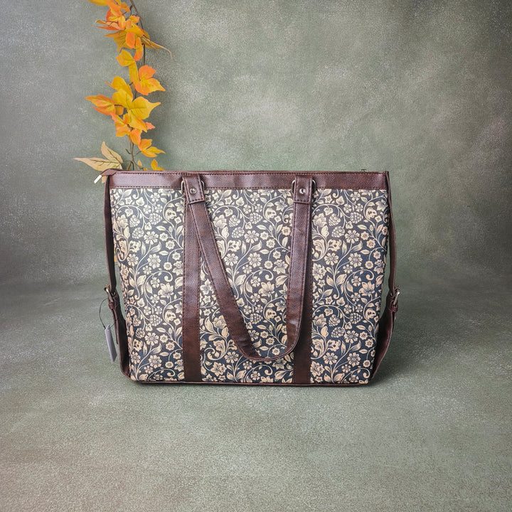 XL laptop Totes Black with Botanical Prints Design