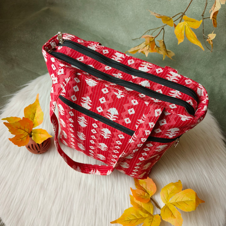 9Am to 5Pm tote Red diamond print