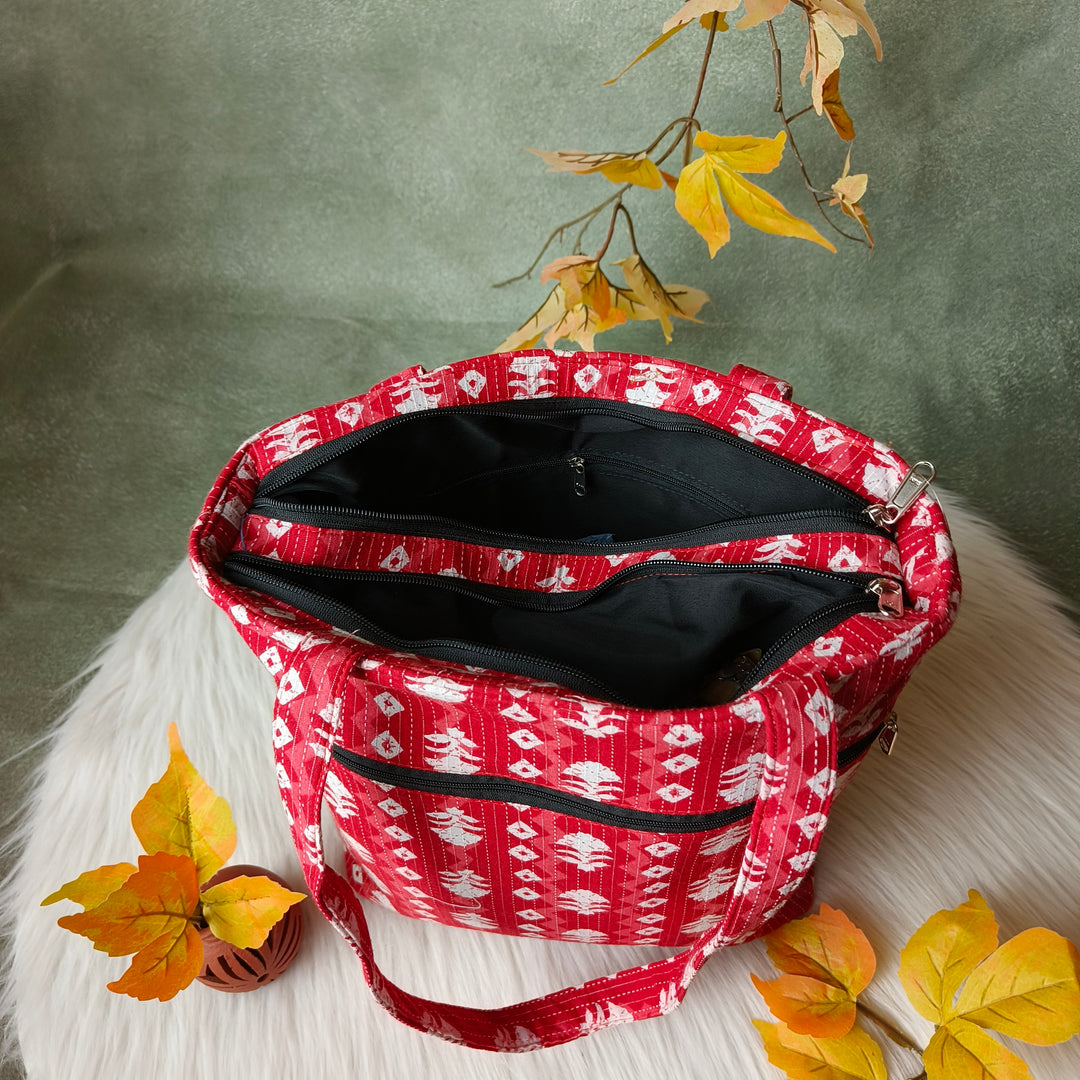 9Am to 5Pm tote Red diamond print