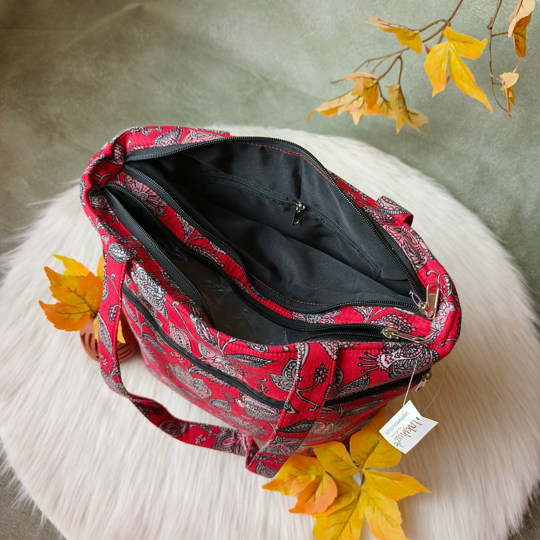 9Am to 5Pm tote bag Red floral design