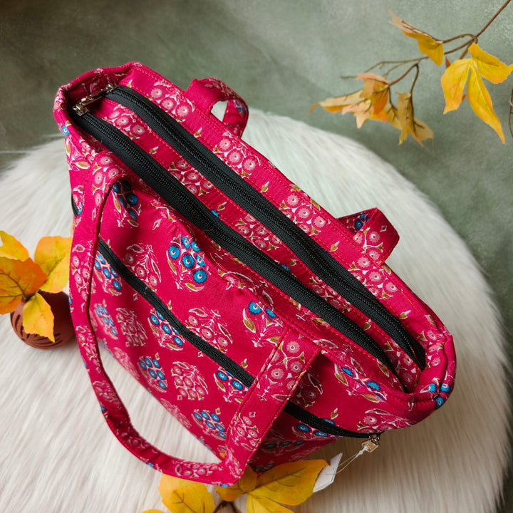 9Am to 5Pm tote pink with blue dot bag
