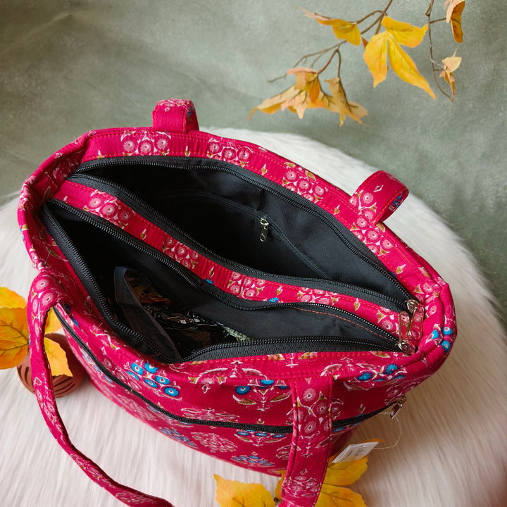 9Am to 5Pm tote pink with blue dot bag