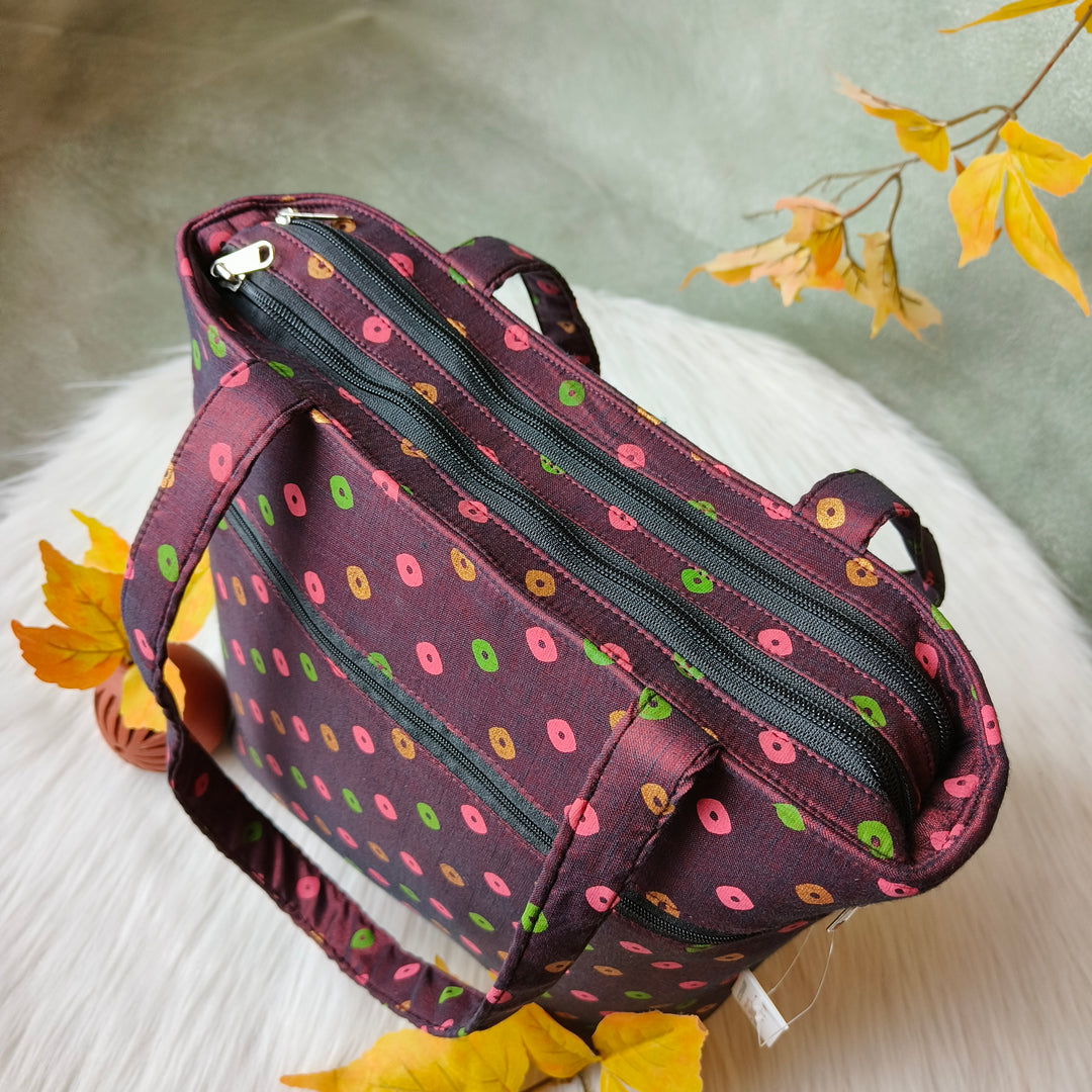 9Am to 5Pm tote Brown with colour dots