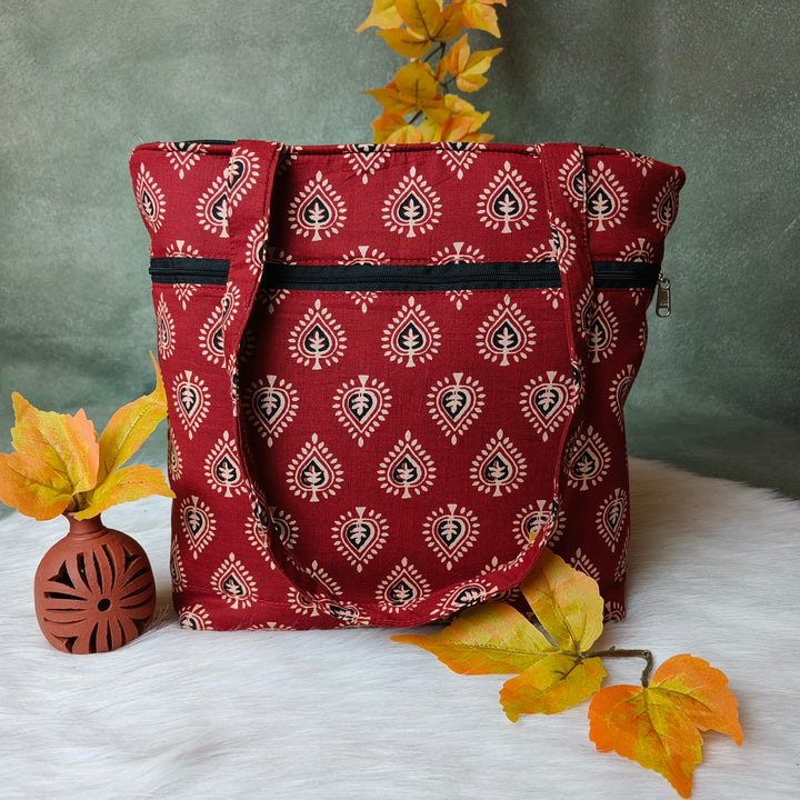 9Am to 5Pm tote bag Red kundan design