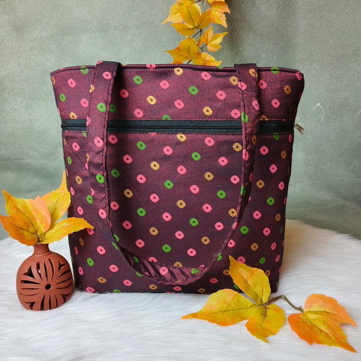 9Am to 5Pm tote Brown with colour dots