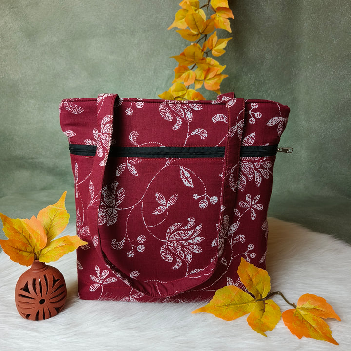9Am to 5Pm tote bag Red Floral white