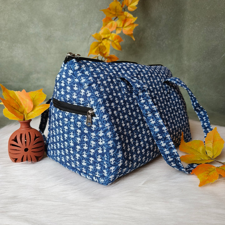 Barrel Handbag red with branch flowers print