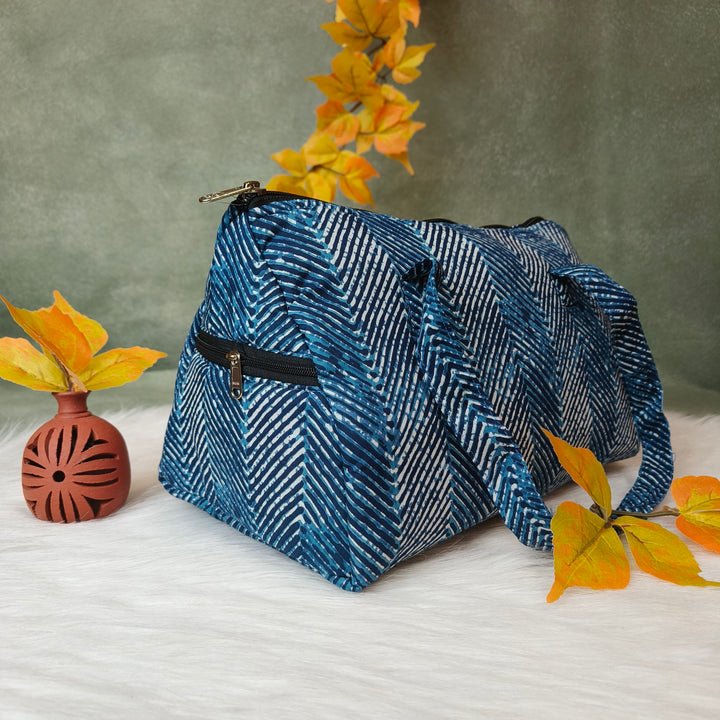 Barrel Handbag blue strip print
