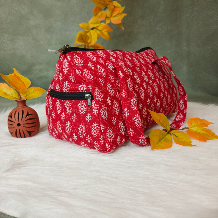 Barrel Handbag blue with ajrakh print