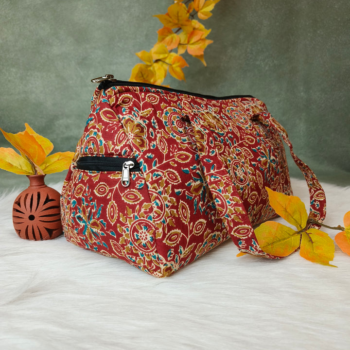 Barrel Handbag red ajrakh print
