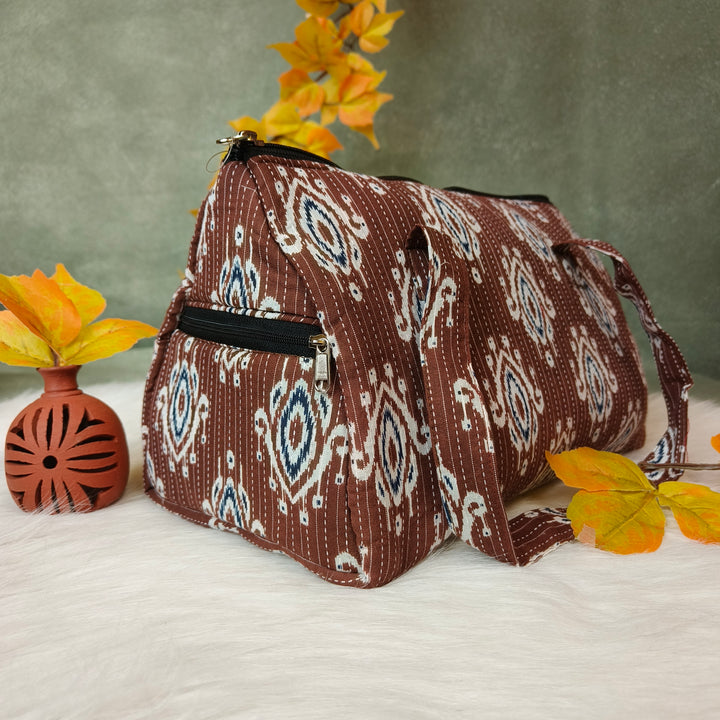 Barrel Handbag brown with white dot line