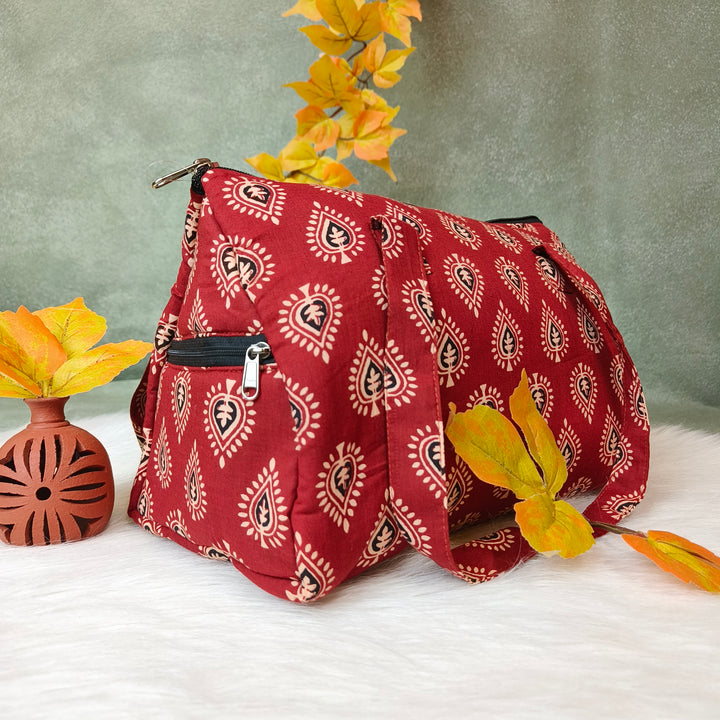Barrel Handbag brown with kundan print