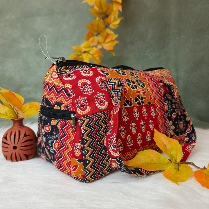 Barrel Handbag red ajrakh print