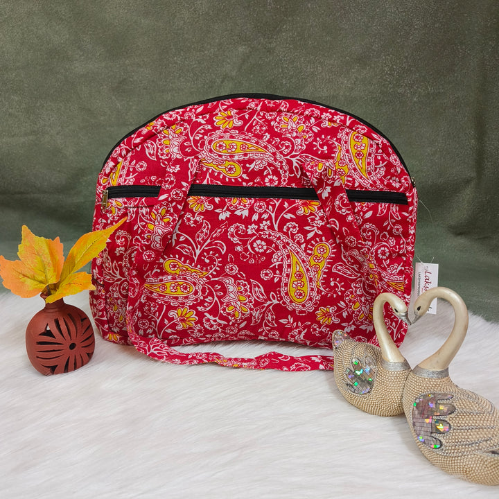 Everyday Tote red with yellow mango print
