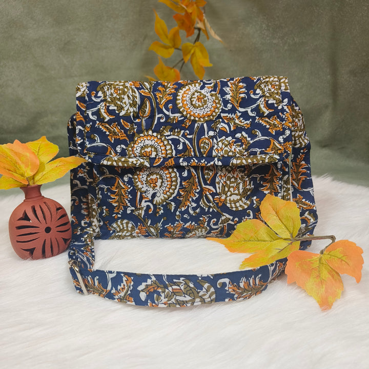 Multizipper Sling 4 Zips blue with yellow floral print