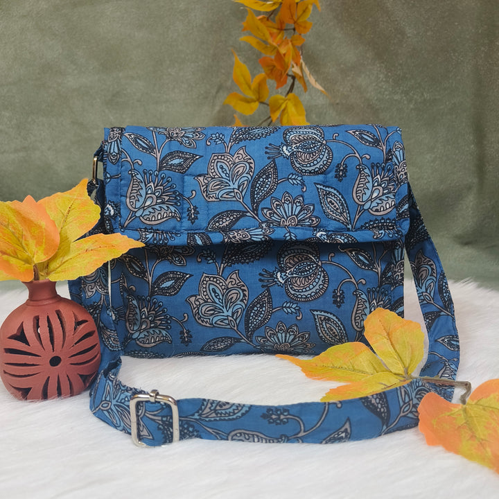 Multizipper Sling 4 Zips blue with floral print