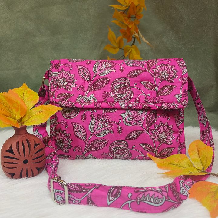 Multizipper Sling 4 Zips pink with white flower print