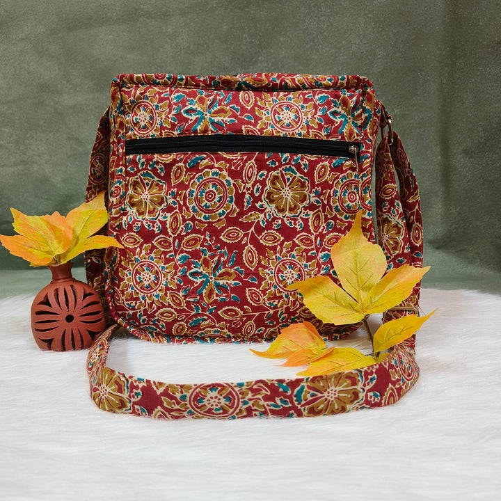 Xtra Sling bag blue with red flower print