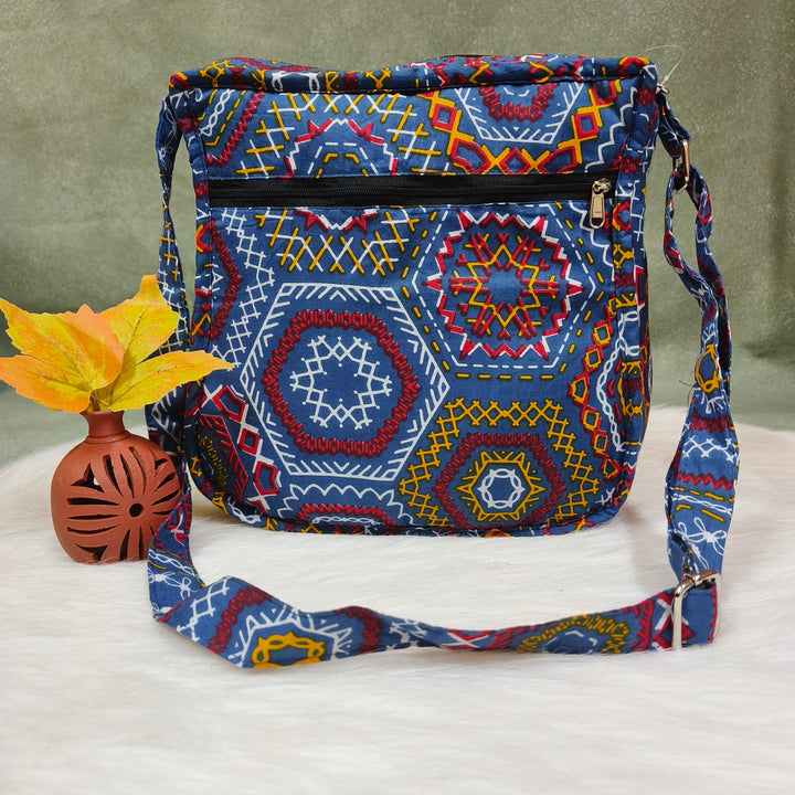 Xtra Sling bag blue with geometry print